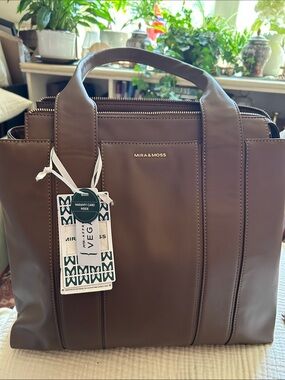 Mira&Moss mocha colored vegan leather laptop/tote NWT